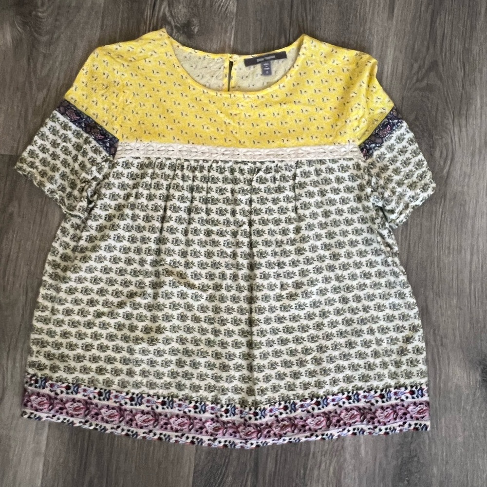 Anthropologie - Blue Tassel multi top